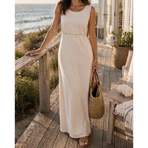 Outfit Jpr Dresses & Skirts - VIntage Outfit JPR Beige Linen Feel Maxi Dress Coastal Lagenlook Resort Wear XL